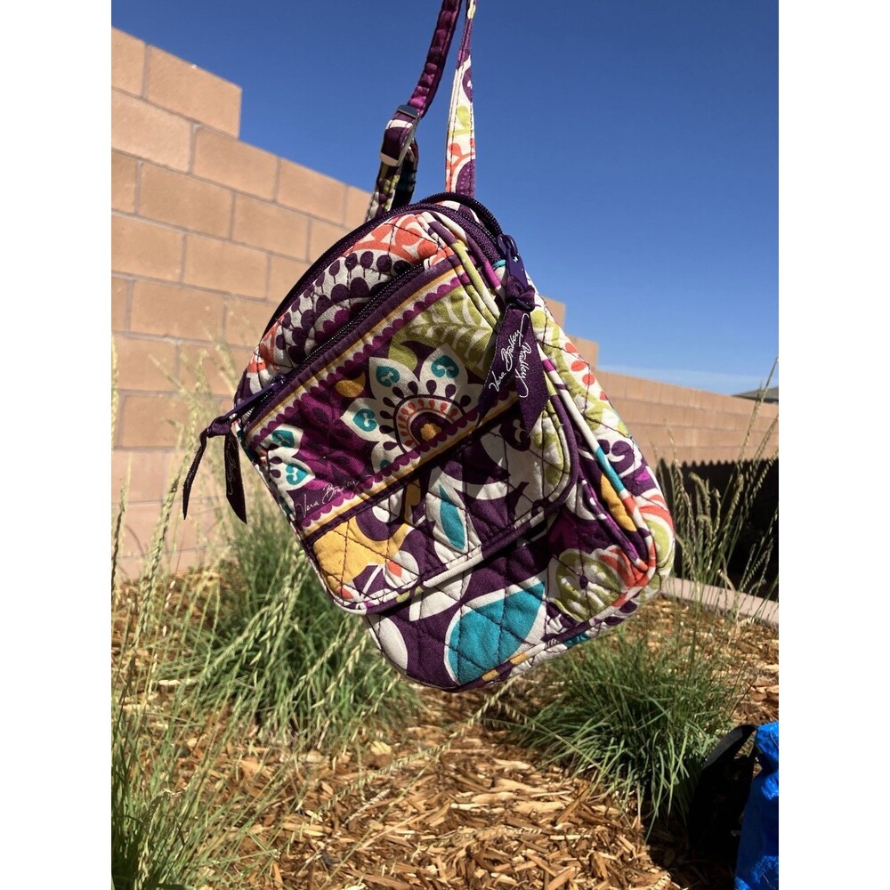 Vera Bradley Small Crossbody Bag Purple Floral Quilted Adjustable Strap 7"